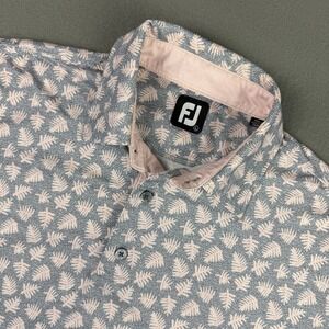 Footjoy Polo Shirt Mens Large L Gray Pink All Over‎ Print Golf Lisle Shadow Palm